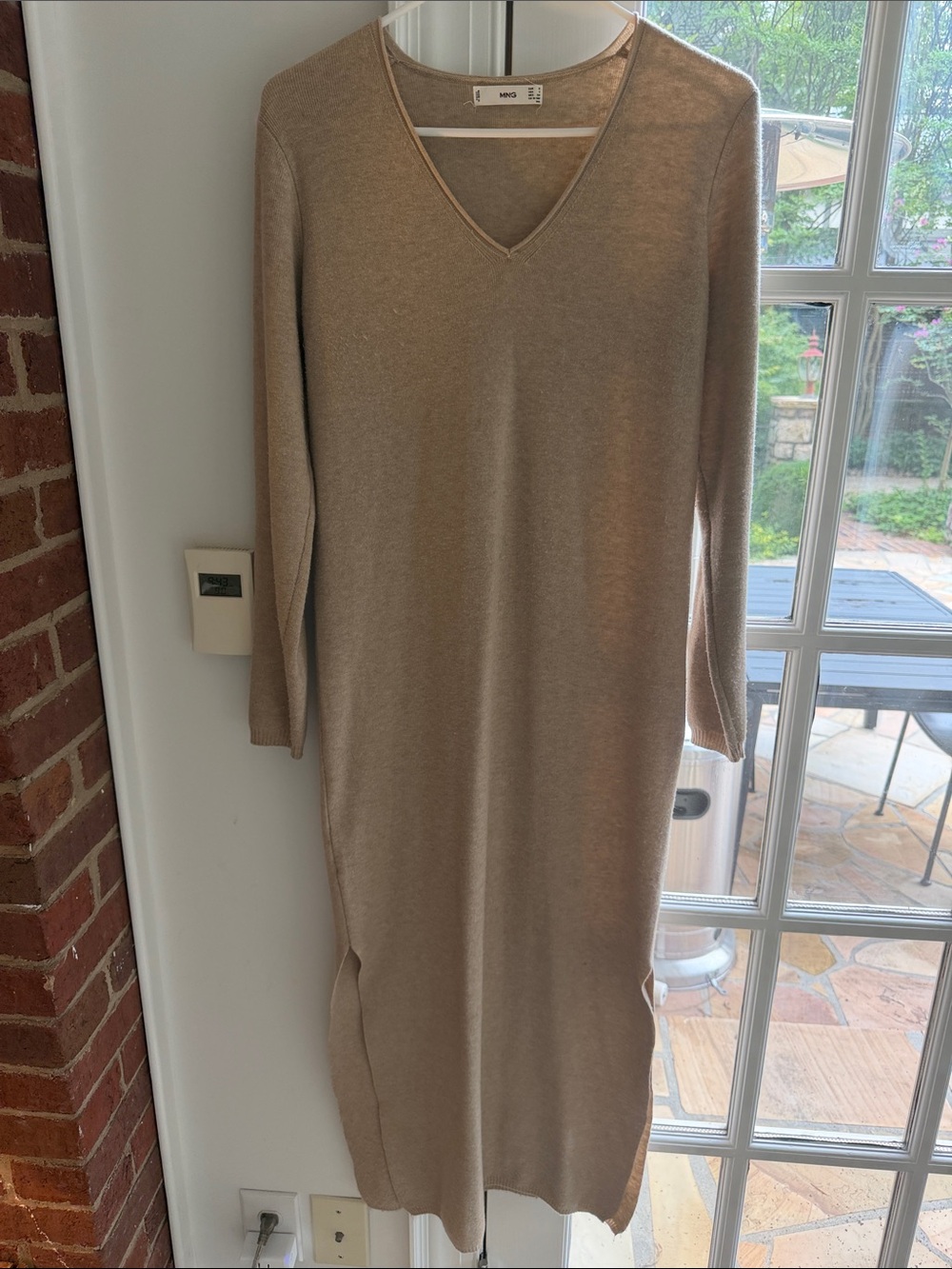 Mango Neutral Beige V-Neck Maxi Dress